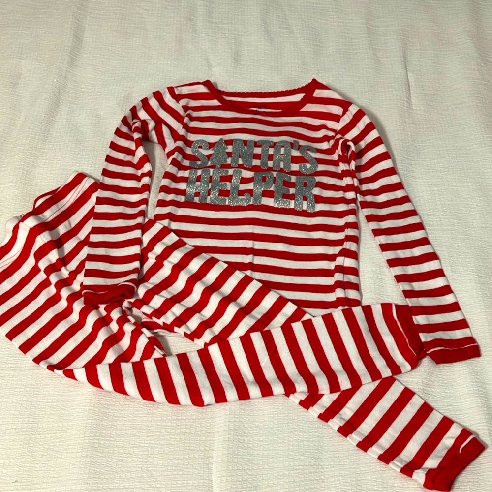 Simple Joys: Red/White Stripped Santa's Helper Pajama Set, Girls Size 5